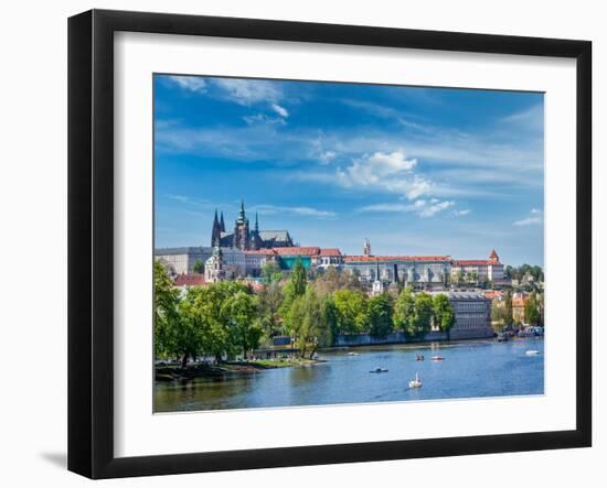 Panorama View of Vltava River and Gradchany (Prague Castle) and St. Vitus Cathedral and Charles Bri-f9photos-Framed Photographic Print