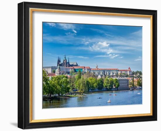 Panorama View of Vltava River and Gradchany (Prague Castle) and St. Vitus Cathedral and Charles Bri-f9photos-Framed Photographic Print