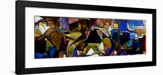 Panoramic Abstract Geometric Painting in the Style of Picasso. Oil on Canvas with Elements of Paste-Hare Krishna-Framed Art Print