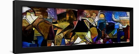 Panoramic Abstract Geometric Painting in the Style of Picasso. Oil on Canvas with Elements of Paste-Hare Krishna-Framed Art Print