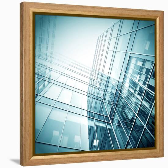 Panoramic and Perspective Wide Angle View to Steel Blue Background of Glass High Rise Building-Vladitto-Framed Premier Image Canvas