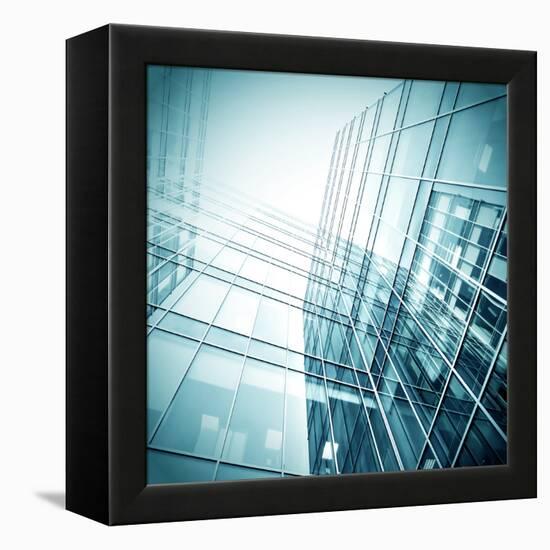 Panoramic and Perspective Wide Angle View to Steel Blue Background of Glass High Rise Building-Vladitto-Framed Premier Image Canvas