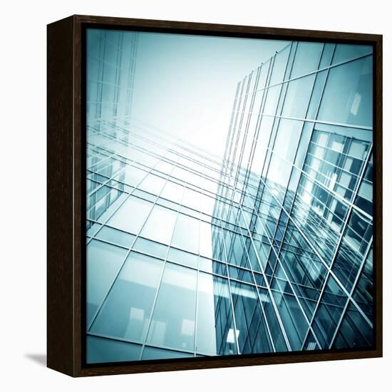 Panoramic and Perspective Wide Angle View to Steel Blue Background of Glass High Rise Building-Vladitto-Framed Premier Image Canvas