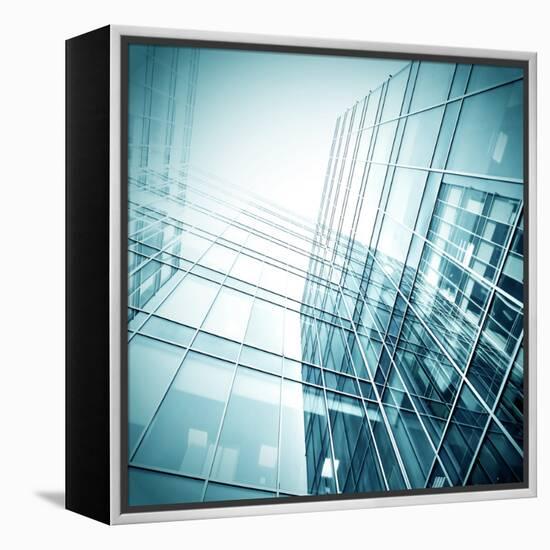 Panoramic and Perspective Wide Angle View to Steel Blue Background of Glass High Rise Building-Vladitto-Framed Premier Image Canvas