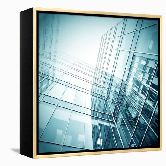 Panoramic and Perspective Wide Angle View to Steel Blue Background of Glass High Rise Building-Vladitto-Framed Premier Image Canvas