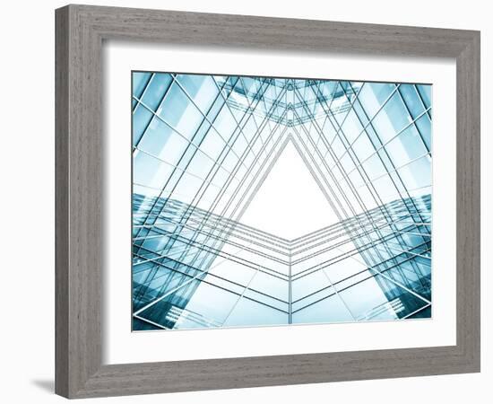 Panoramic And Perspective Wide Angle View To Steel Blue Background Of Glass High Rise Building-Vladitto-Framed Photographic Print