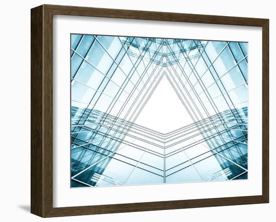 Panoramic And Perspective Wide Angle View To Steel Blue Background Of Glass High Rise Building-Vladitto-Framed Photographic Print