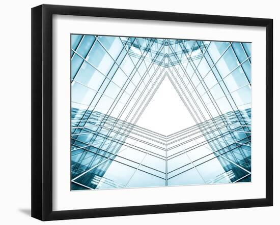Panoramic And Perspective Wide Angle View To Steel Blue Background Of Glass High Rise Building-Vladitto-Framed Photographic Print