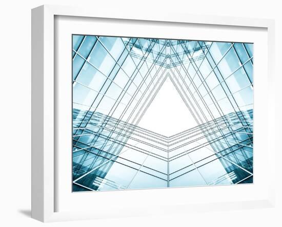 Panoramic And Perspective Wide Angle View To Steel Blue Background Of Glass High Rise Building-Vladitto-Framed Photographic Print