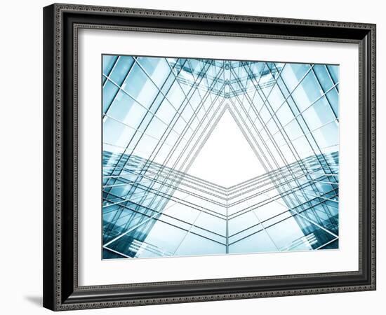 Panoramic And Perspective Wide Angle View To Steel Blue Background Of Glass High Rise Building-Vladitto-Framed Photographic Print