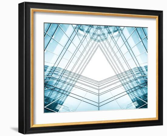 Panoramic And Perspective Wide Angle View To Steel Blue Background Of Glass High Rise Building-Vladitto-Framed Photographic Print