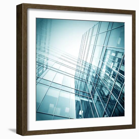 Panoramic and Perspective Wide Angle View to Steel Blue Background of Glass High Rise Building-Vladitto-Framed Photographic Print