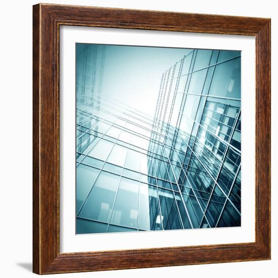 Panoramic and Perspective Wide Angle View to Steel Blue Background of Glass High Rise Building-Vladitto-Framed Photographic Print