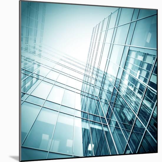 Panoramic and Perspective Wide Angle View to Steel Blue Background of Glass High Rise Building-Vladitto-Mounted Photographic Print