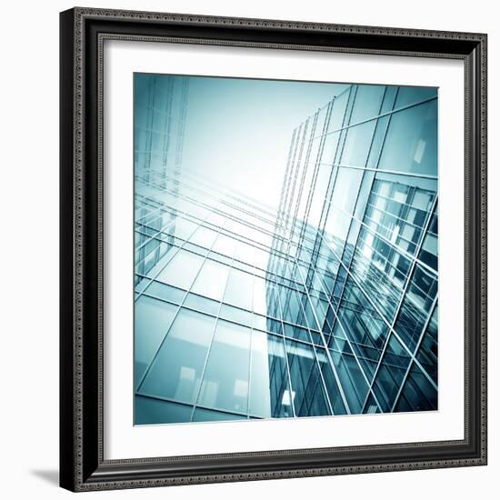 Panoramic and Perspective Wide Angle View to Steel Blue Background of Glass High Rise Building-Vladitto-Framed Photographic Print