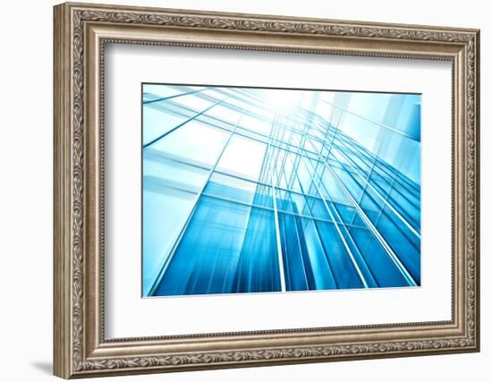 Panoramic and Perspective Wide Angle View to Steel Blue Background of Glass High Rise Building-Vladitto-Framed Photographic Print