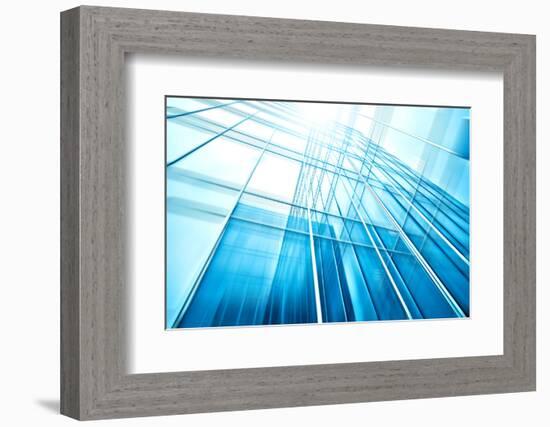 Panoramic and Perspective Wide Angle View to Steel Blue Background of Glass High Rise Building-Vladitto-Framed Photographic Print