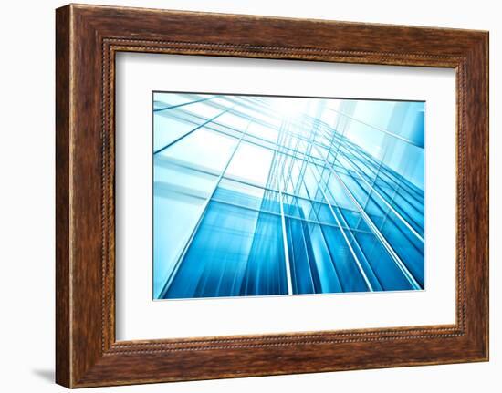 Panoramic and Perspective Wide Angle View to Steel Blue Background of Glass High Rise Building-Vladitto-Framed Photographic Print