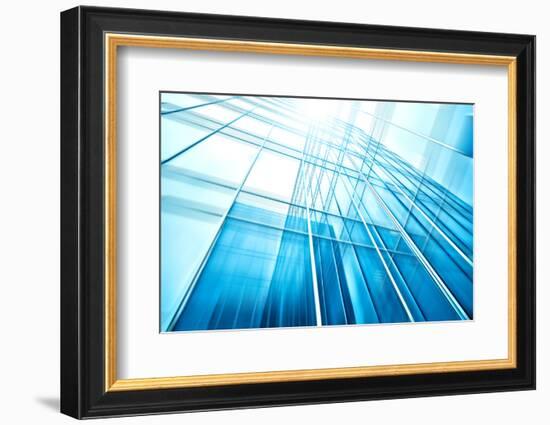 Panoramic and Perspective Wide Angle View to Steel Blue Background of Glass High Rise Building-Vladitto-Framed Photographic Print