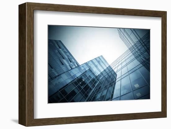 Panoramic and Perspective Wide Angle View to Steel Blue Background of Glass High Rise Building-Vladitto-Framed Photographic Print