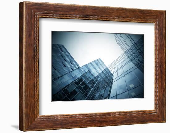 Panoramic and Perspective Wide Angle View to Steel Blue Background of Glass High Rise Building-Vladitto-Framed Photographic Print