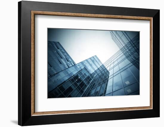 Panoramic and Perspective Wide Angle View to Steel Blue Background of Glass High Rise Building-Vladitto-Framed Photographic Print