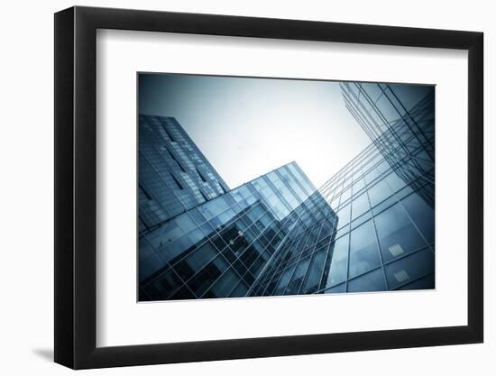 Panoramic and Perspective Wide Angle View to Steel Blue Background of Glass High Rise Building-Vladitto-Framed Photographic Print