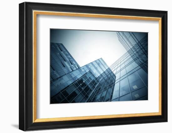 Panoramic and Perspective Wide Angle View to Steel Blue Background of Glass High Rise Building-Vladitto-Framed Photographic Print