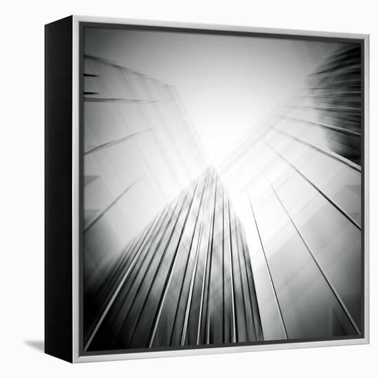Panoramic And Perspective Wide Angle View To Steel Blue Background Of Glass High Rise Building-Vladitto-Framed Stretched Canvas
