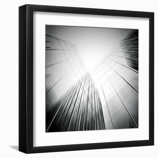 Panoramic And Perspective Wide Angle View To Steel Blue Background Of Glass High Rise Building-Vladitto-Framed Art Print