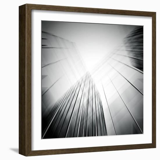 Panoramic And Perspective Wide Angle View To Steel Blue Background Of Glass High Rise Building-Vladitto-Framed Art Print