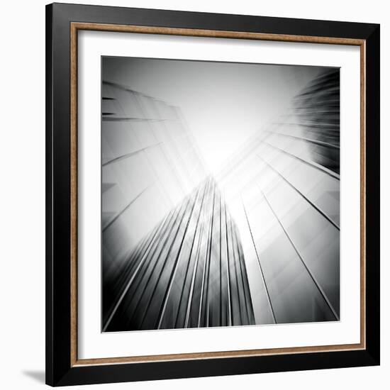 Panoramic And Perspective Wide Angle View To Steel Blue Background Of Glass High Rise Building-Vladitto-Framed Art Print