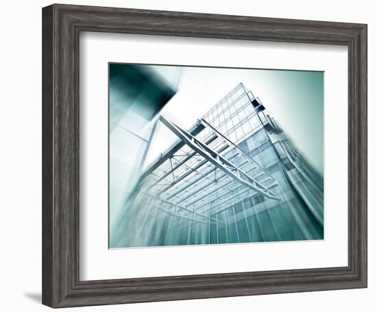 Panoramic and Perspective Wide Angle View to Steel Blue Background of Glass High Rise Building-Vladitto-Framed Art Print