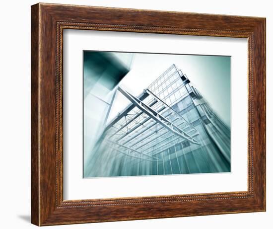 Panoramic and Perspective Wide Angle View to Steel Blue Background of Glass High Rise Building-Vladitto-Framed Art Print