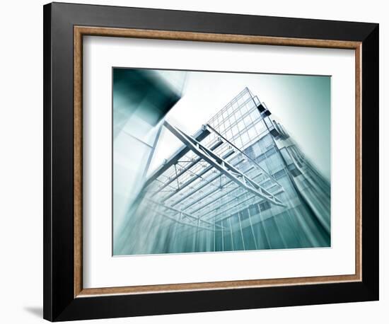 Panoramic and Perspective Wide Angle View to Steel Blue Background of Glass High Rise Building-Vladitto-Framed Art Print