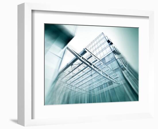Panoramic and Perspective Wide Angle View to Steel Blue Background of Glass High Rise Building-Vladitto-Framed Art Print