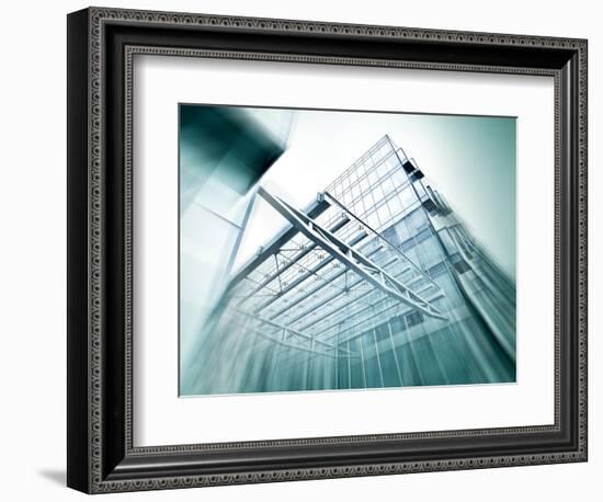 Panoramic and Perspective Wide Angle View to Steel Blue Background of Glass High Rise Building-Vladitto-Framed Art Print