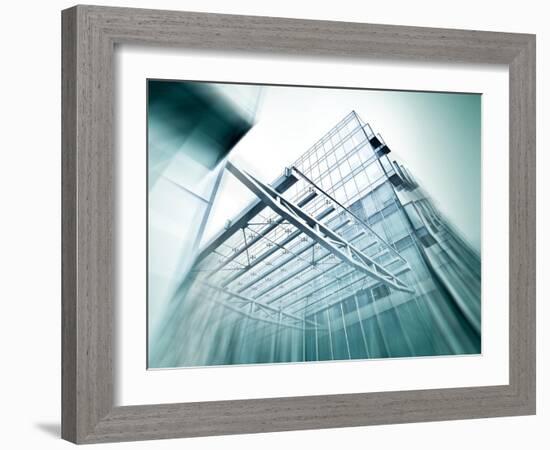 Panoramic and Perspective Wide Angle View to Steel Blue Background of Glass High Rise Building-Vladitto-Framed Art Print