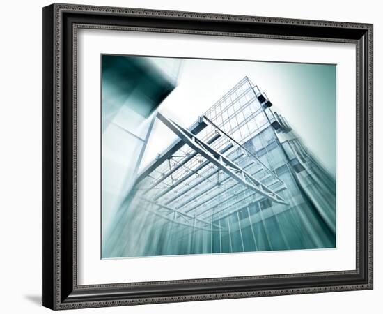 Panoramic and Perspective Wide Angle View to Steel Blue Background of Glass High Rise Building-Vladitto-Framed Art Print