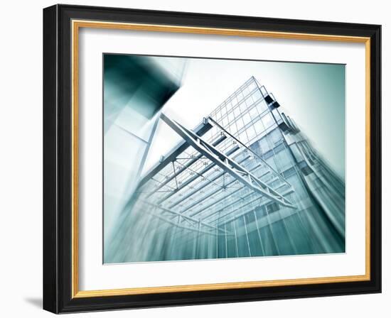 Panoramic and Perspective Wide Angle View to Steel Blue Background of Glass High Rise Building-Vladitto-Framed Art Print