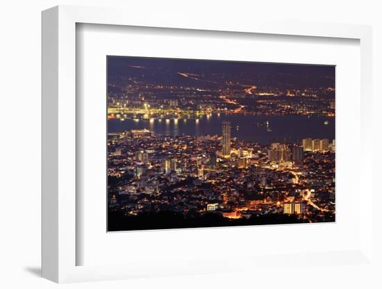 Panoramic Cityscape in Night with River and Tower in Penang, Malaysia, Asia.-elwynn-Framed Photographic Print