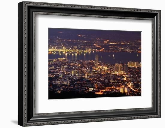 Panoramic Cityscape in Night with River and Tower in Penang, Malaysia, Asia.-elwynn-Framed Photographic Print