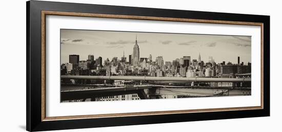 Panoramic Cityscape - View of Brooklyn Bridge with the Empire State Buildings-Philippe Hugonnard-Framed Photographic Print