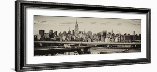 Panoramic Cityscape - View of Brooklyn Bridge with the Empire State Buildings-Philippe Hugonnard-Framed Photographic Print