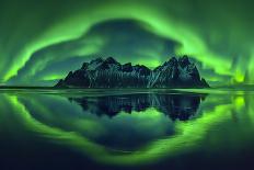 Aurora borealis over Vestrahorn mountains and beach at night, Stokksnes, Iceland-Panoramic Images-Framed Photographic Print