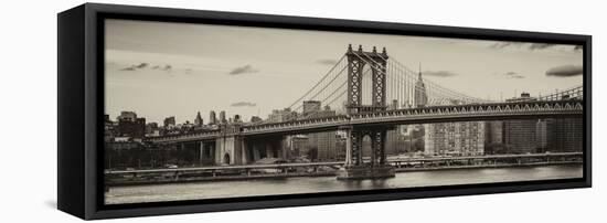 Panoramic Landscape - Manhattan Bridge with the Empire State Building from Brooklyn-Philippe Hugonnard-Framed Premier Image Canvas