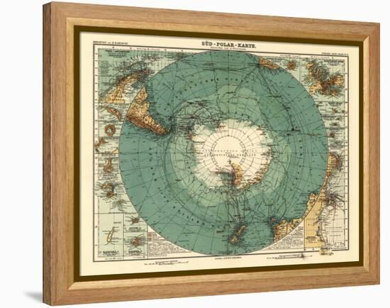Panoramic Map of Antarctica - Anartica-Lantern Press-Framed Stretched Canvas