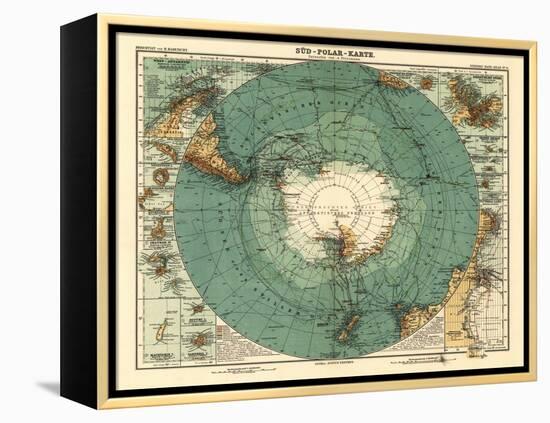 Panoramic Map of Antarctica - Anartica-Lantern Press-Framed Stretched Canvas