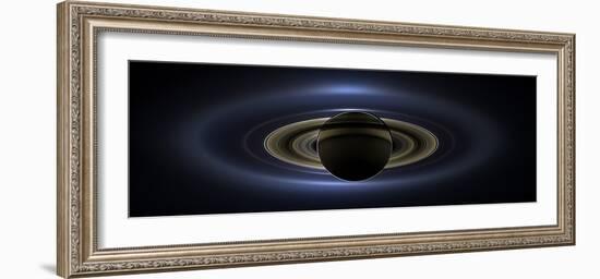 Panoramic Mosaic of the Saturn System Backlit by the Sun-null-Framed Photographic Print