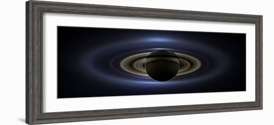 Panoramic Mosaic of the Saturn System Backlit by the Sun-null-Framed Photographic Print